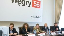 Panel discussion devoted to the newly restored RFE Polish Service broadcasts. (l-r) Nikodem Bończa-Tomaszewski, Bea Lukács, Manfred Hanspeter, Ross Johnson, Andrzej Mietkowski.