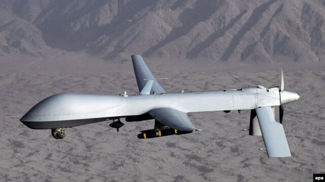 An MQ-1 Predator drone, photographed in flight by the U.S. Air Force over an undiclosed location.