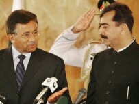 Newly elected Prime Minister Gilani, right, is sworn in by President Musharraf this week (epa)