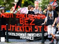 Demonstration against the radar base in Prague in May (RFE/RL)