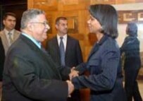 Condoleezza Rice greeting Iraqi President Jalal Talabani in Baghdad on April 2 (epa)