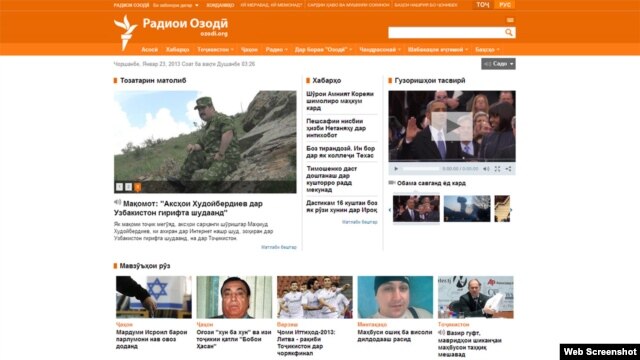 Screenshot of RFE/RL Tajik Service website, ozodi.org (22Jan2013)