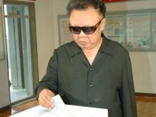 North Korea -- Kim Jong-Il casts his ballot during elections for deputies to provincial municipal and county assemblies at the Chusang Coop Farm in Hamju county, 29Jul2007