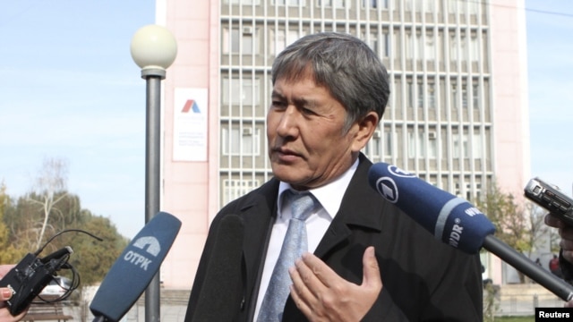 Almazbek Atambaev, who is set to become the next president of Kyrgyzstan, talks to journalists in Bishkek on October 31.