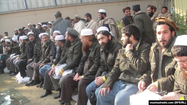 Former Afghan prisoners after a release from Bagram in January.