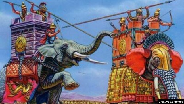 Индийские воины на боевых слонах