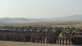 Nagorno-Karabakh - Karabakh Armenian troops, tanks and other military hardware lined up after ending a military exercise, 23Oct2012.