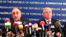 Azerbaijan – Minister of Foreign Affairs Elmar Mammadyarov (L) and the OSCE Chairperson-in-Office Eamon Gilmore at a press-conference in Baku, 14Jun2012