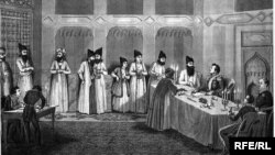 The Treaty of Turkmenchay represented the Persian Empire's recognition of Russian suzerainty over the Erivan Khanate, Naxcivan Khanate, and the remainder of the Talysh Khanate, establishing the Aras River as the common boundary between both empires, after the defeat of the Persians in 1828 at the end of the Russo-Persian War.