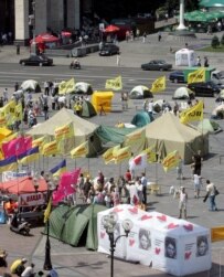 Protesters have sent up a tent city in Kyiv to demonstrate against the new coalition (epa)
