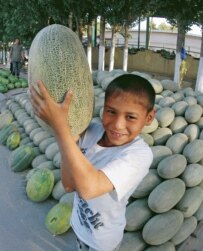 A Kazakh watermelon vender selling his wares on in Pavlodar Oblast in August (Tass)