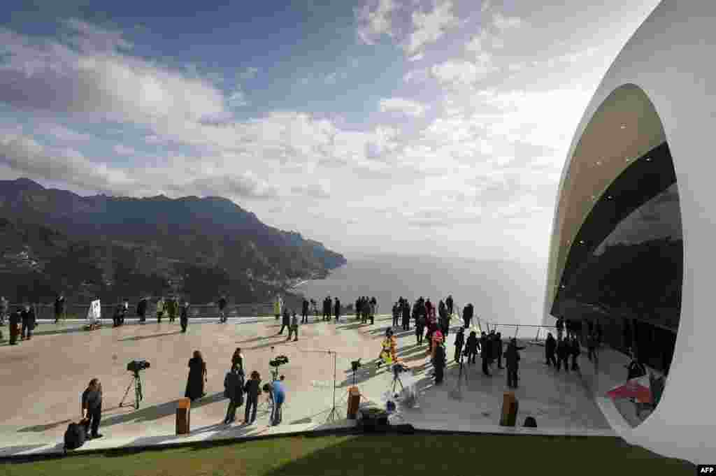 The auditorium in the southern Italian town of Ravello on the Amalfi coast was inaugurated in 2009 after ten years of controversy over the design.