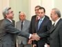 Armenian President Serzh Sarkisian (left) meets Iranian Foreign Minister Manuchehr Mottaki in Yerevan in January.