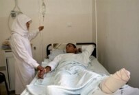 This man lost a foot when a cluster bomb exploded while he was working in a field in southern Lebanon in September (AFP)