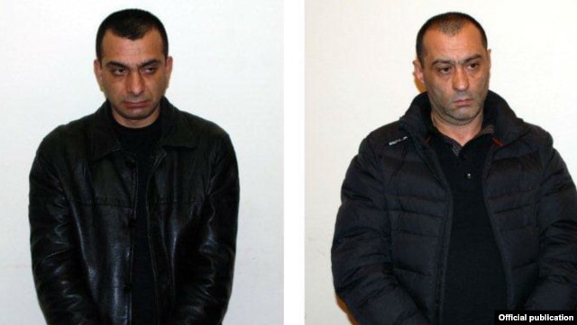 The two suspects in the shooting of presidential candidate Paruyr Hairikian: Khachatur Pogosian (right) and Samvel Harutiunian