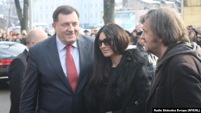 Milorad Dodik, Monika Beluči i Emir Kusturica u Banjaluci, 19. januar 2013. foto: Gojko Veselinović