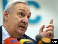 Abkhaz leader Sergei Bagapsh at an April press conference in Moscow