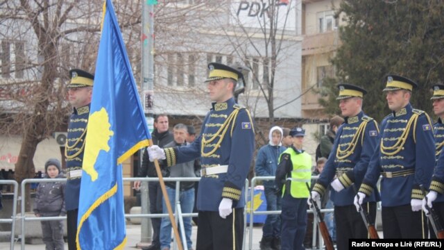 Kosovo security forces get ready for a parade marking the fifth anniversary of the country's independence on February 17. 