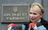 Yuliya Tymoshenko pictured after meeting with President Viktor Yushchenko shortly after parliamentary elections in March (epa)