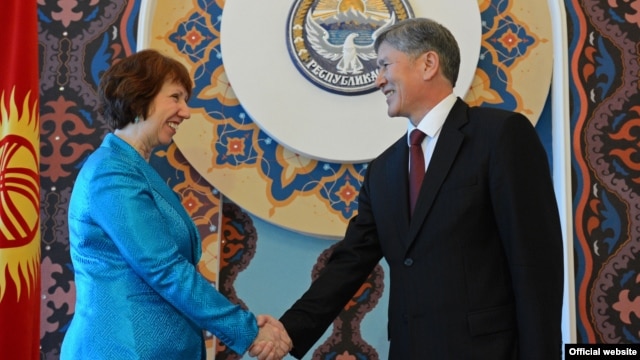 EU foreign-policy chief Catherine Ashton meets Kyrgyz President Almazbek Atambaev in Bishkek.
