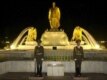 An honor guard is permanently positioned in front of the statue of President Niyazov in downtown Ashgabat (epa)