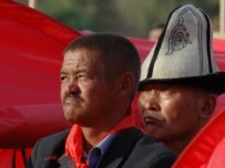 Protesters pictured on November 3 in the tent city erected in central Bishkek (ITAR-TASS)