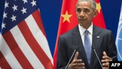 Президент США Барак Обама выступает в Ханчжоу. 3 сентября 2016 года.