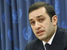 U.S. -- Irakli Alasania, Georgian Ambassador to UN, addresses a press conference on Abkhazia at UN headquarters in New York, 11Mar2008