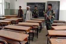 Afghanistan -- Afghan National Army inspect a Primary school, after a bomb blast, in Spin Boldak town, 21 Apr. 2006