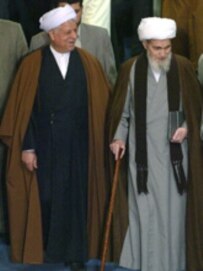 Ayatollah Meshkini (left) and Hashemi-Rafsanjani at February's Assembly of Experts session (ILNA)