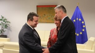 Ivica Dačić, Hašim Tači i Ketrin Ešton u Briselu, 21. maj 2013.