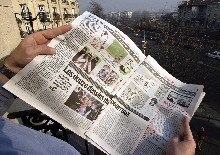 France -- French newspaper France Soir seen in Paris displaying the Danish cartoons that have enraged Muslim fundamentalists around the world, 1 Feb. 2006