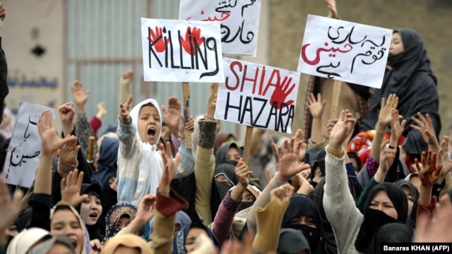 Shi'ite Muslims protest on February 18 against a bombing that killed 89 people in Quetta two days earlier. Some are questioning if the authorities are able, or even willing, to stop those behind it and other attacks.