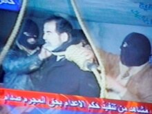 Iraq - A video grab taken from Iraqi state television shows ousted Iraq President Saddam Hussein (C) moments before being hanged in Baghdad  30Dec2006