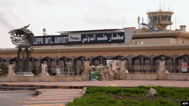 Syria -- A view shows sand bags in front of the airport in the northern city of Aleppo, 12Dec2012