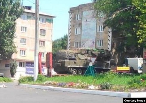 A photo of what was said to be a BUK antiaircraft missile system in the city of Torez, in the Donetsk region of eastern Ukraine, on July 17