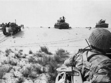Egypt -- Israeli armored forces in action in the Sinai Desert, Jun1967
