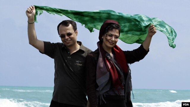 Bahareh Hedayat (right) and her husband Amin Ahmadian pose for a photograph from 2012.