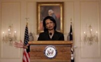 U.S. Secretary of State Condoleezza Rice at the news conference in Washington today (epa)