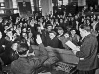 Factory workers in 1937 vote in favor of the arrest of \