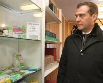 Medvedev visiting a rural maternity hospital last month (ITAR-TASS)