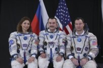 The crew of the mission that is scheduled for launch on September 18 posing in Kazakhstan on September 14 (courtesy photo)