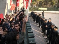 Student pressure, like this rally at Tehran University, began building in October (Fars)