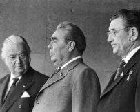 Leonid Brezhnev (center) at the opening ceremonies of the XXII Summer Olympics in 1980