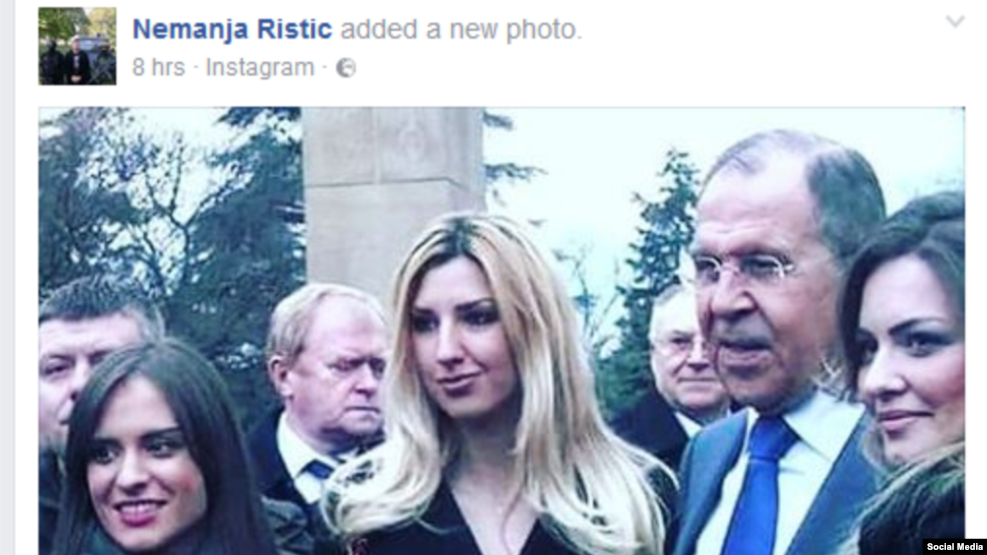 The Instagram photo shows Nemanja Ristic (far left) -- wanted in Montenegro in an alleged assassination plot -- standing close to Russian Foreign Minister Sergei Lavrov (second from right).