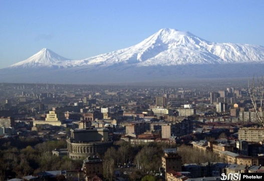 Armenia -- A view of the center of Yerevan against the backdrop of Mount Ararat.