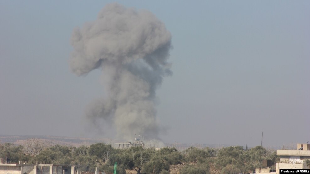 An image of one of the air strikes to have hit the village of Kafranbel on December 4.