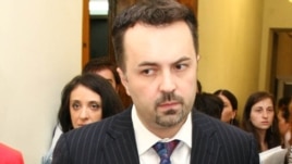 Dimitri Shashkin arrives for a meeting in parliament in Tbilisi in July.