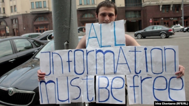 A protester demonstrates against censorship of the Internet near the State Duma in Moscow. A protester demonstrates against censorship of the Internet near the State Duma in Moscow.