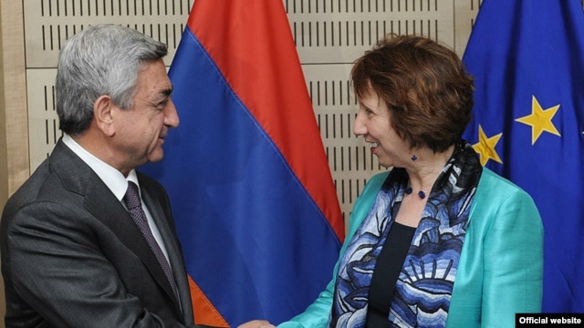 Belgium - Catherine Ashton, the EU foreign policy chief, meets with Armenian President Serzh Sarkisian in Brussels, 27Jun2012.